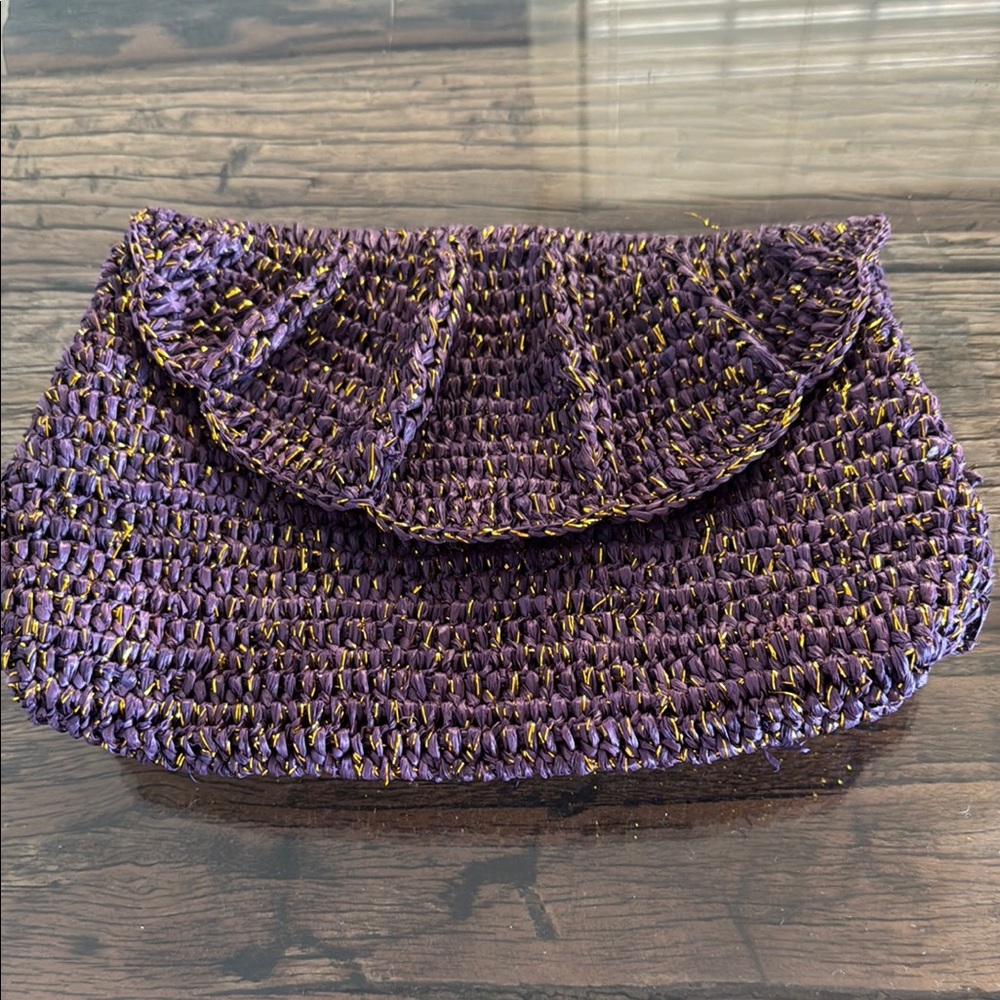 Blue Raffia Woven Clutch